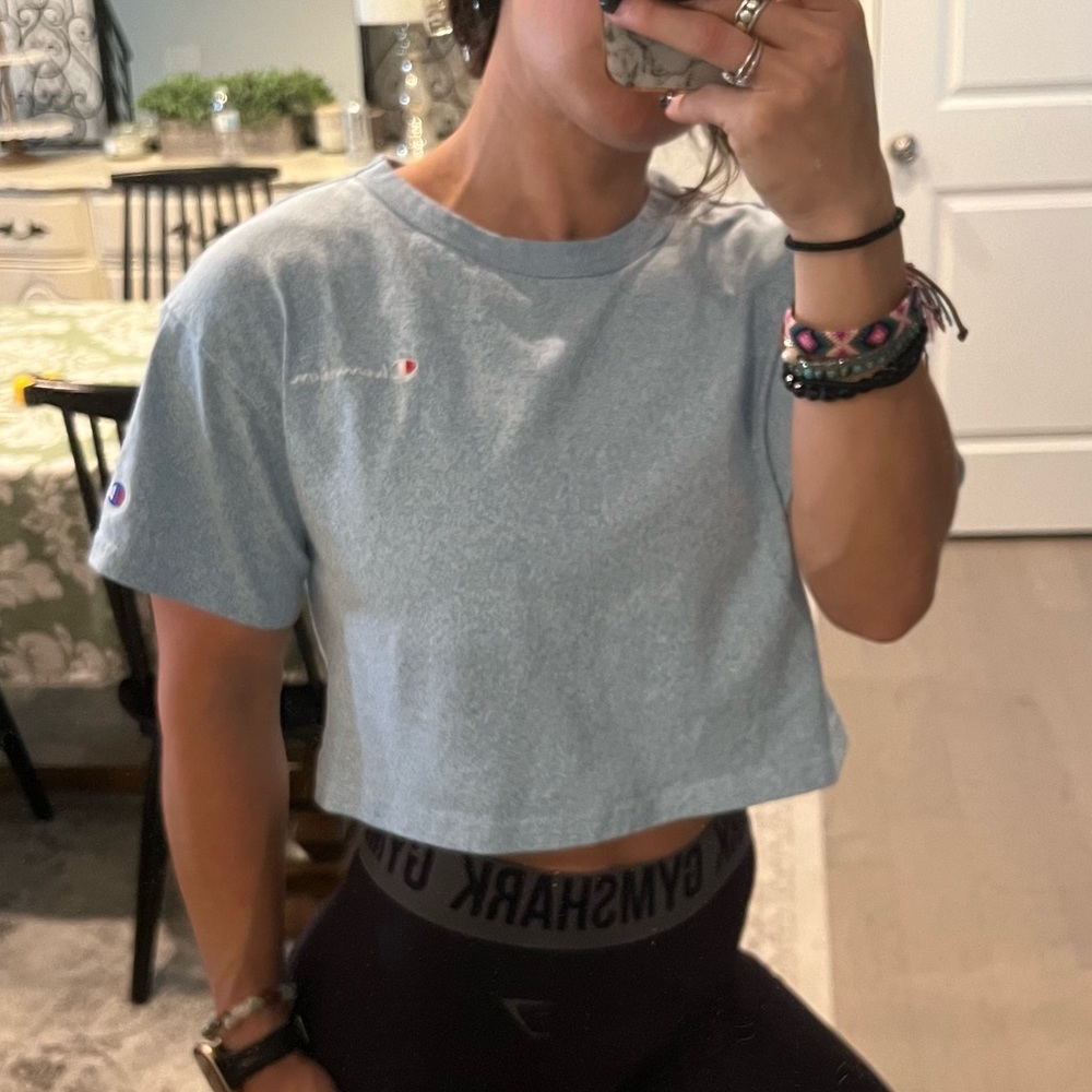 NWOT Champion baby blue cropped short sleeve top